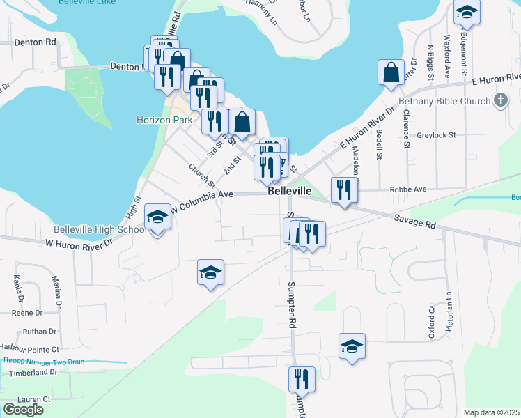 map of restaurants, bars, coffee shops, grocery stores, and more near 90 W Wabash Ave in Belleville