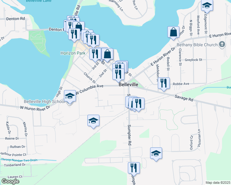 map of restaurants, bars, coffee shops, grocery stores, and more near 90 West Wabash Avenue in Belleville