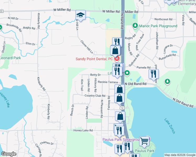 map of restaurants, bars, coffee shops, grocery stores, and more near 370 Hickory Road in Lake Zurich