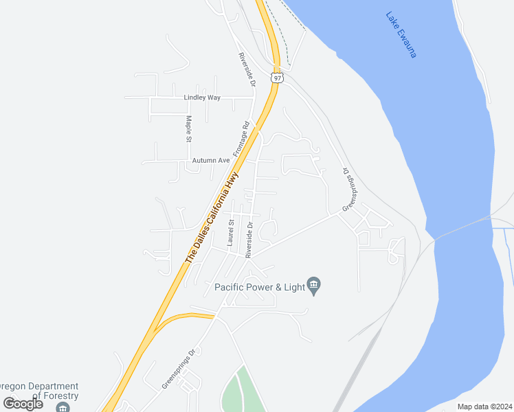 map of restaurants, bars, coffee shops, grocery stores, and more near 1745 Riverside Drive in Klamath Falls