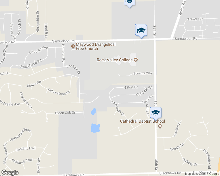 map of restaurants, bars, coffee shops, grocery stores, and more near 3942 North Port Drive in Rockford
