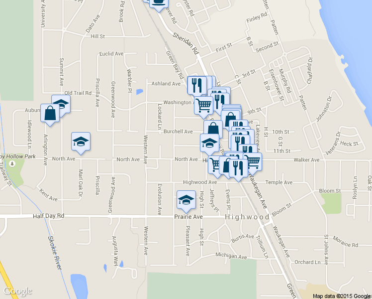 map of restaurants, bars, coffee shops, grocery stores, and more near 233 Llewellyn Avenue in Highwood