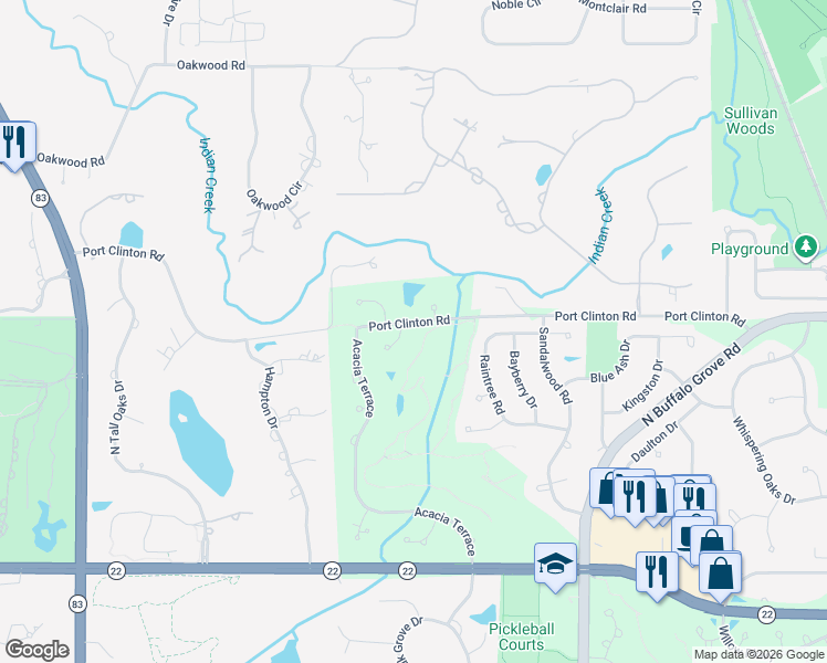 map of restaurants, bars, coffee shops, grocery stores, and more near 3001 Cyprus Court in Buffalo Grove