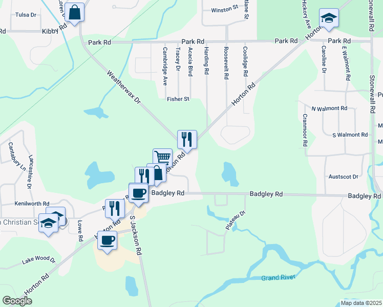 map of restaurants, bars, coffee shops, grocery stores, and more near 1523 Horton Road in Jackson