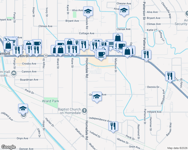 map of restaurants, bars, coffee shops, grocery stores, and more near 2529 Homedale Road in Klamath Falls
