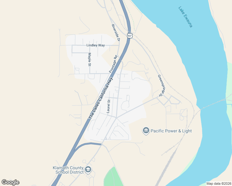 map of restaurants, bars, coffee shops, grocery stores, and more near 1745 Riverside Drive in Klamath Falls