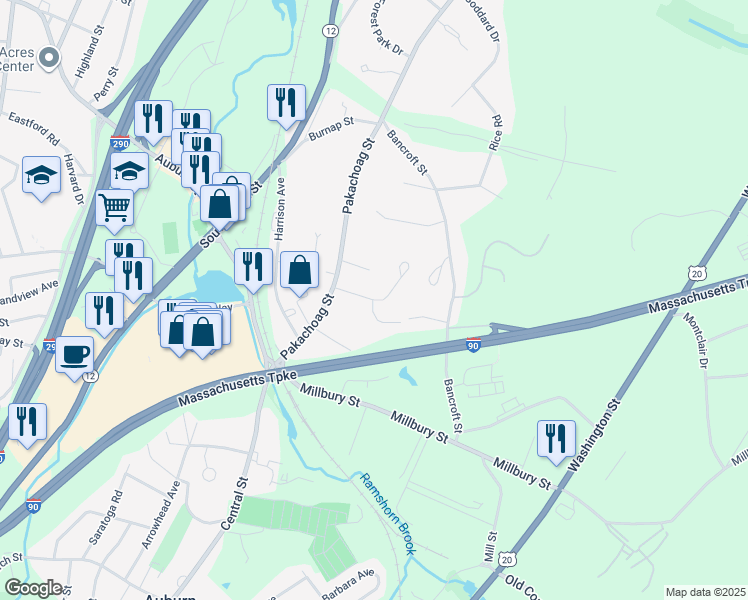 map of restaurants, bars, coffee shops, grocery stores, and more near 3 Victoria Drive in Auburn