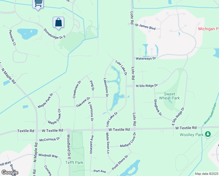 map of restaurants, bars, coffee shops, grocery stores, and more near 1702 Parkside Court in Ann Arbor