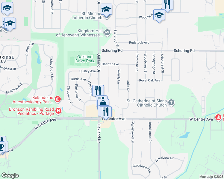 map of restaurants, bars, coffee shops, grocery stores, and more near 7810 Andrea Lane in Portage