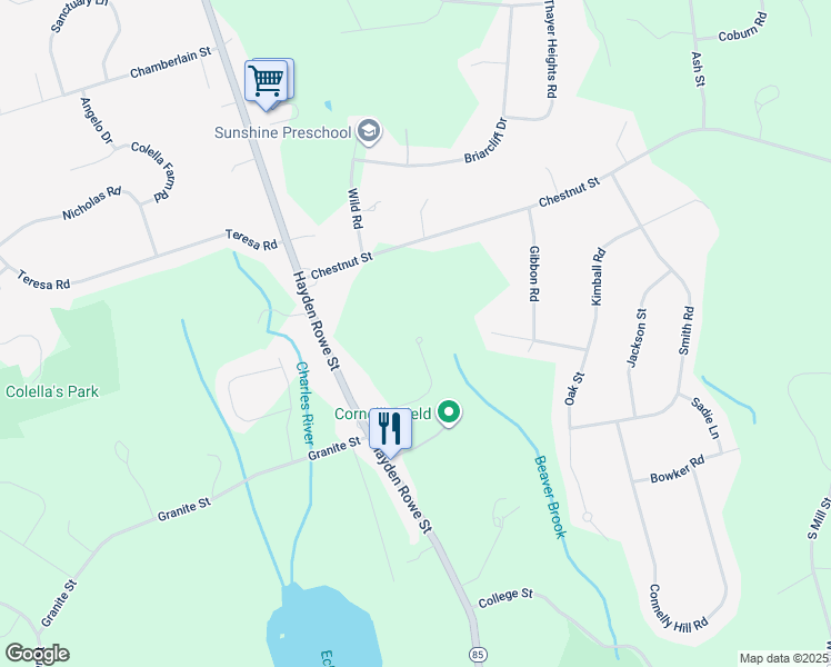 map of restaurants, bars, coffee shops, grocery stores, and more near 22 Davenport Ln in Hopkinton