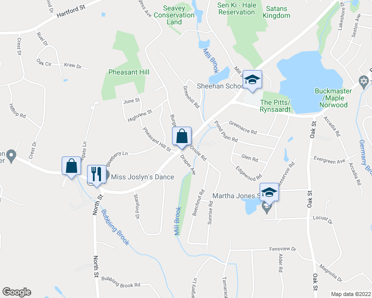 map of restaurants, bars, coffee shops, grocery stores, and more near 1464 High Street in Westwood