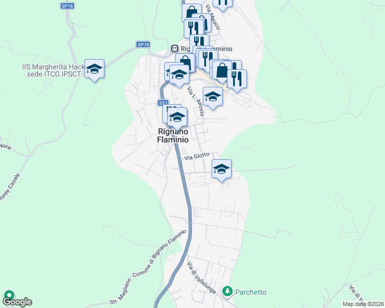 map of restaurants, bars, coffee shops, grocery stores, and more near 8 Via Giotto in Rignano Flaminio