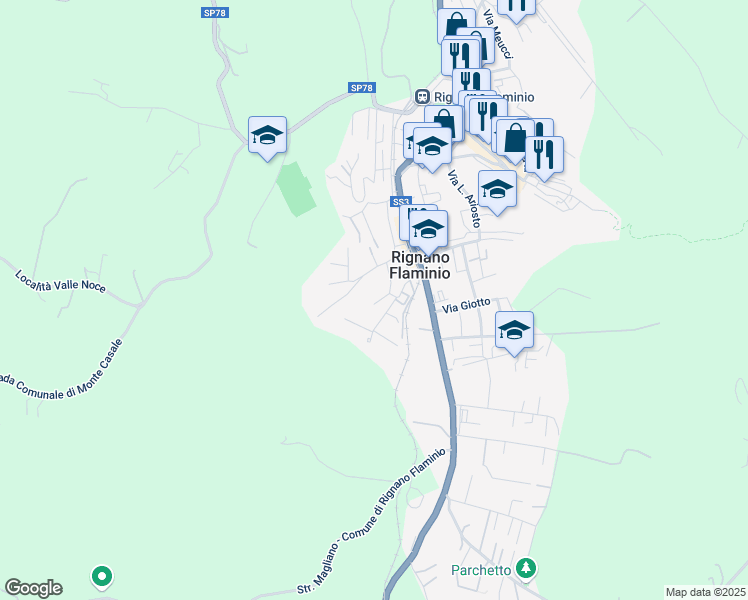 map of restaurants, bars, coffee shops, grocery stores, and more near 60 Via Ponchielli in Rignano Flaminio