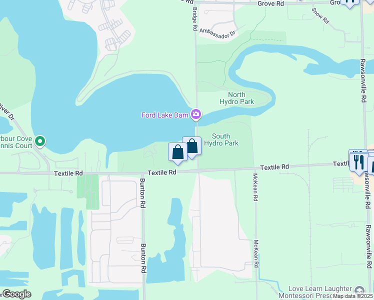 map of restaurants, bars, coffee shops, grocery stores, and more near 5900 Bridge Road in Ypsilanti