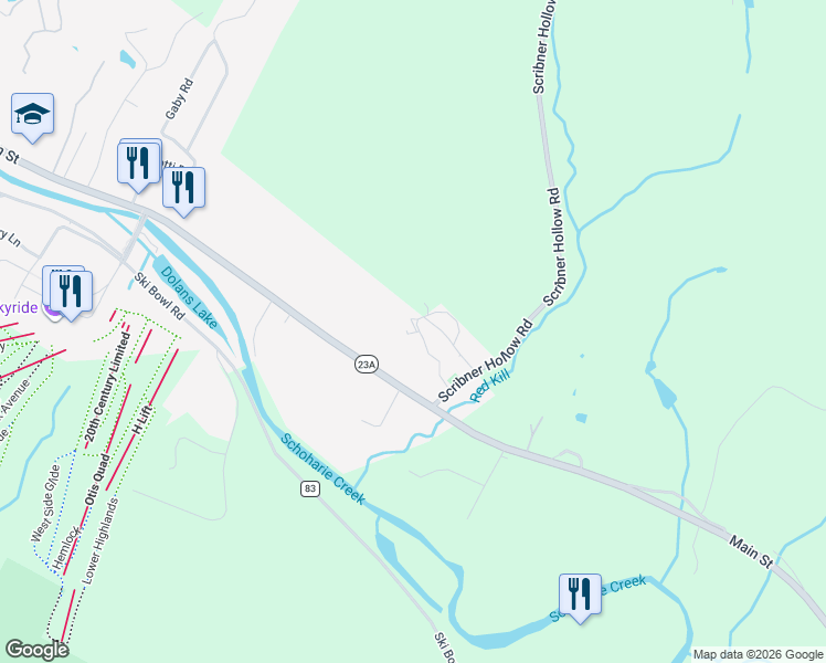 map of restaurants, bars, coffee shops, grocery stores, and more near 13 Scribner Hollow Rd in LANESVILLE