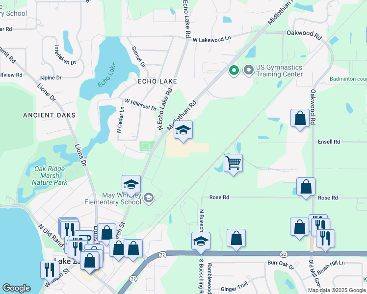 map of restaurants, bars, coffee shops, grocery stores, and more near 300 Church Street in Lake Zurich