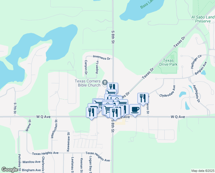 map of restaurants, bars, coffee shops, grocery stores, and more near 7780 South 8th Street in Kalamazoo