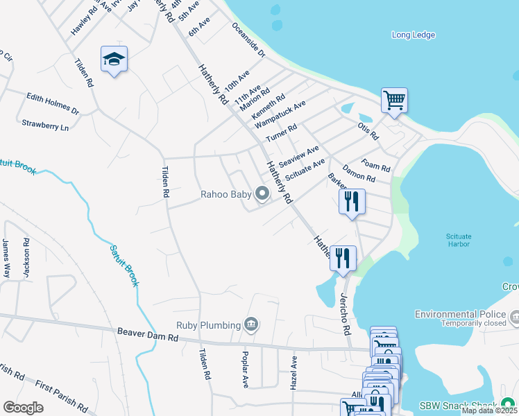 map of restaurants, bars, coffee shops, grocery stores, and more near 10 Maple Ave in Scituate