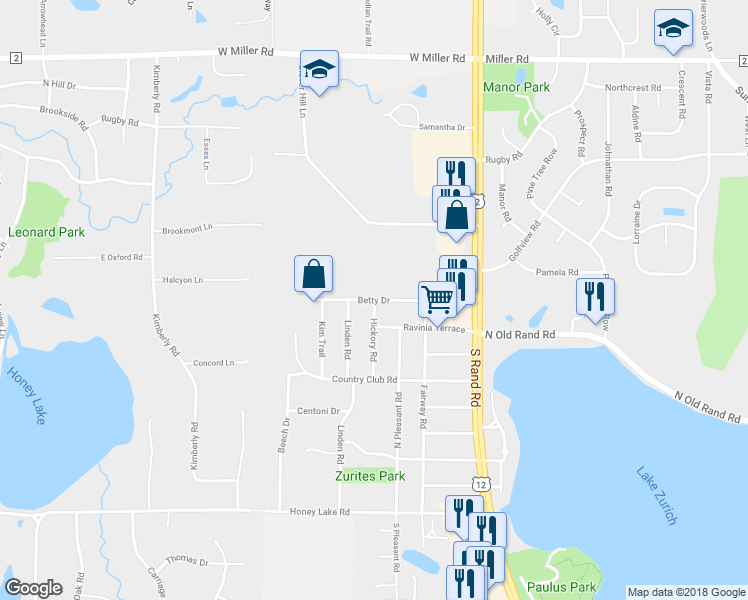 map of restaurants, bars, coffee shops, grocery stores, and more near 399 Hickory Road in Lake Zurich