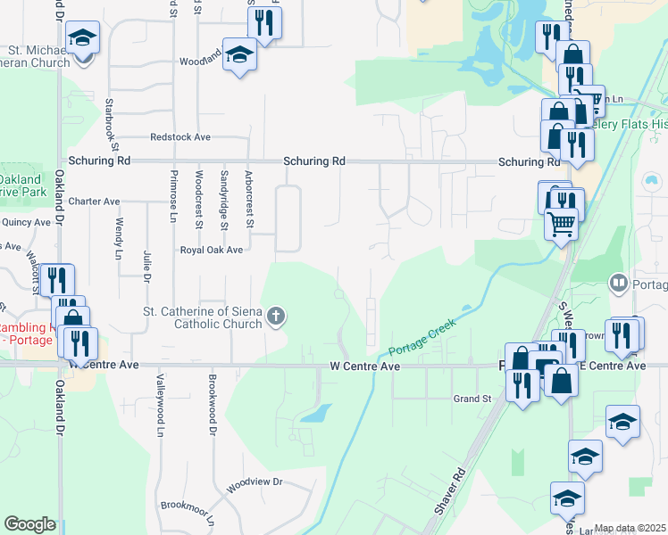 map of restaurants, bars, coffee shops, grocery stores, and more near 7769 Kenmure Drive in Portage