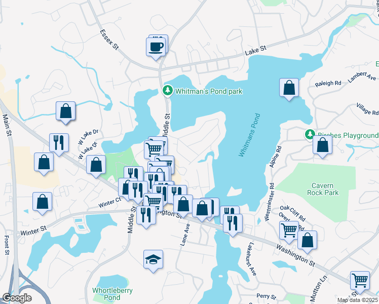 map of restaurants, bars, coffee shops, grocery stores, and more near 50 Pine Ridge Road in Weymouth