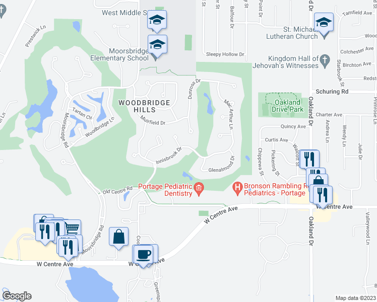 map of restaurants, bars, coffee shops, grocery stores, and more near 2963 Innisbrook Drive in Portage