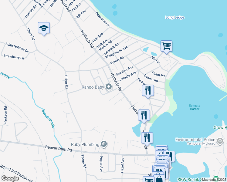 map of restaurants, bars, coffee shops, grocery stores, and more near 10 Maple Avenue in Scituate