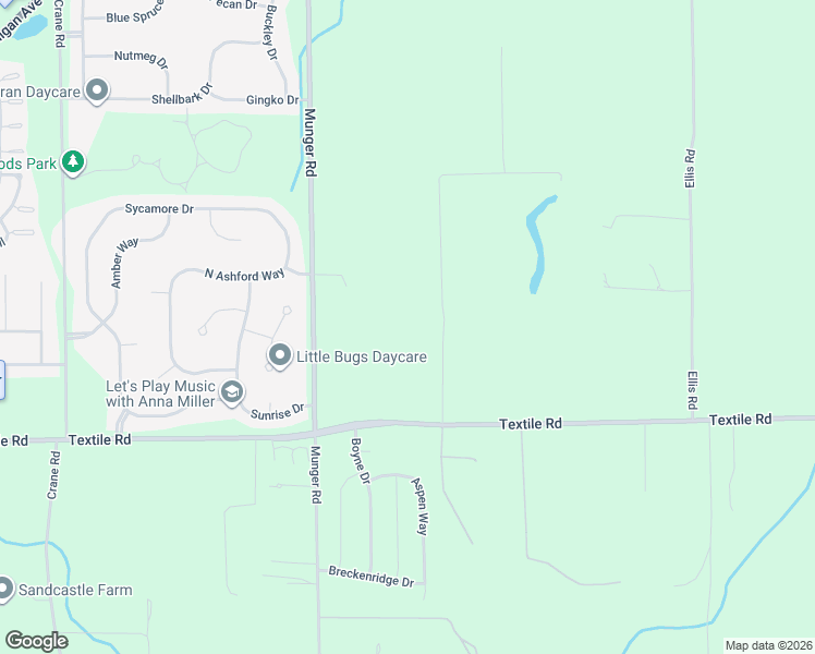 map of restaurants, bars, coffee shops, grocery stores, and more near 5815 Munger Road in Ypsilanti