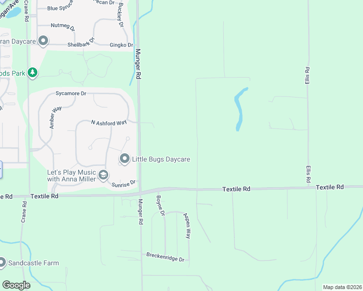 map of restaurants, bars, coffee shops, grocery stores, and more near 5815 Munger Road in Ypsilanti