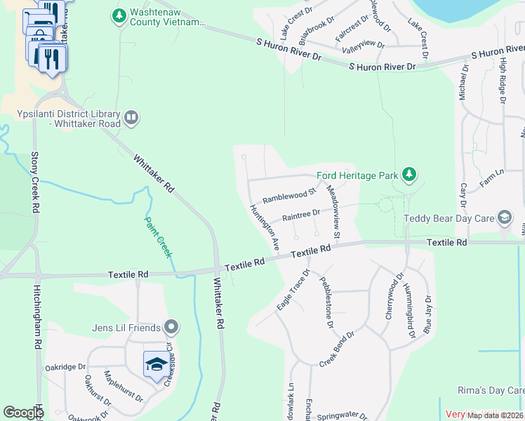 map of restaurants, bars, coffee shops, grocery stores, and more near 5866 Huntington Avenue in Ypsilanti