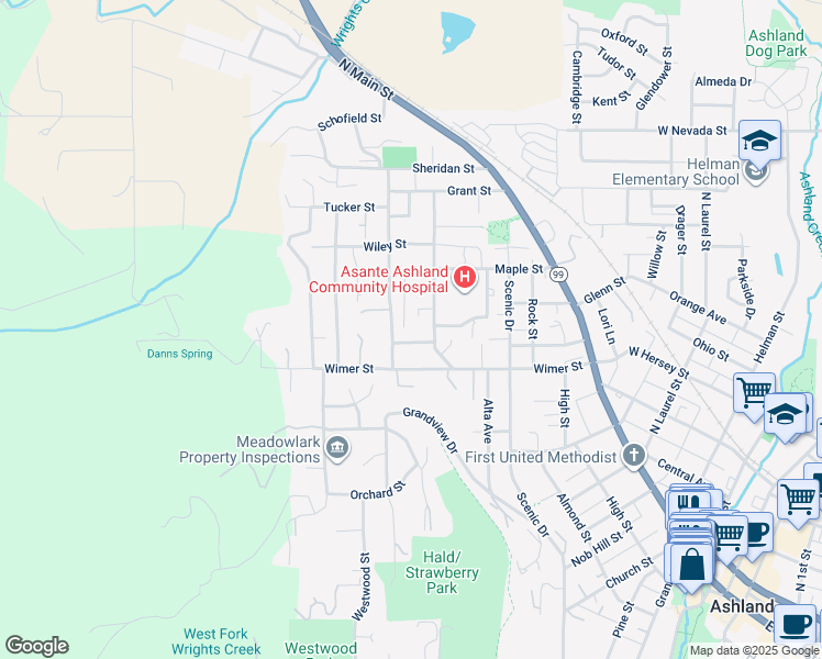 map of restaurants, bars, coffee shops, grocery stores, and more near 308 Luna Vista Street in Ashland