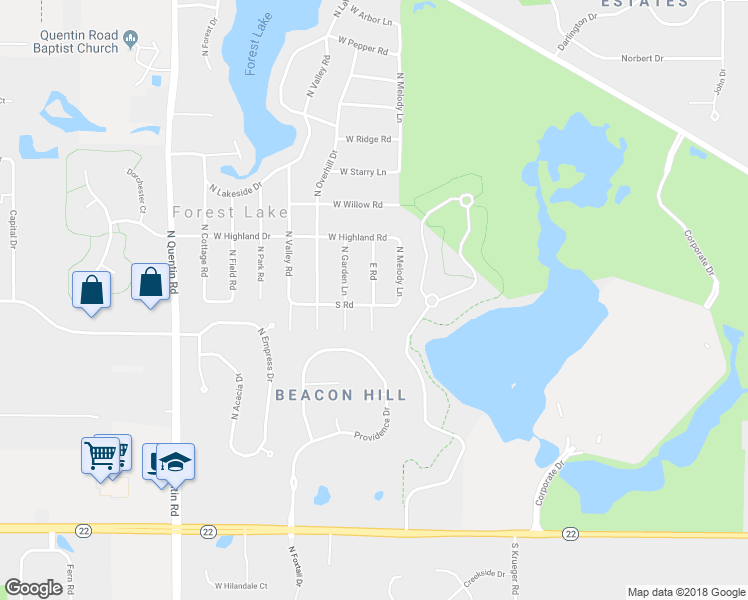 map of restaurants, bars, coffee shops, grocery stores, and more near 23417 East Road in Lake Zurich