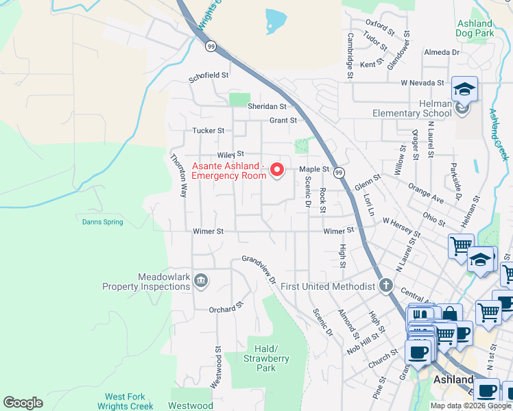map of restaurants, bars, coffee shops, grocery stores, and more near 495 Chestnut Street in Ashland