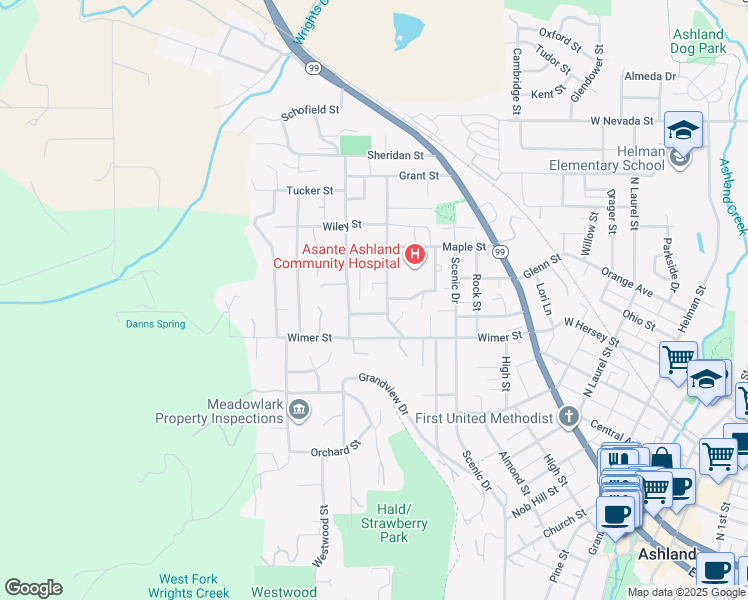 map of restaurants, bars, coffee shops, grocery stores, and more near 495 Chestnut Street in Ashland