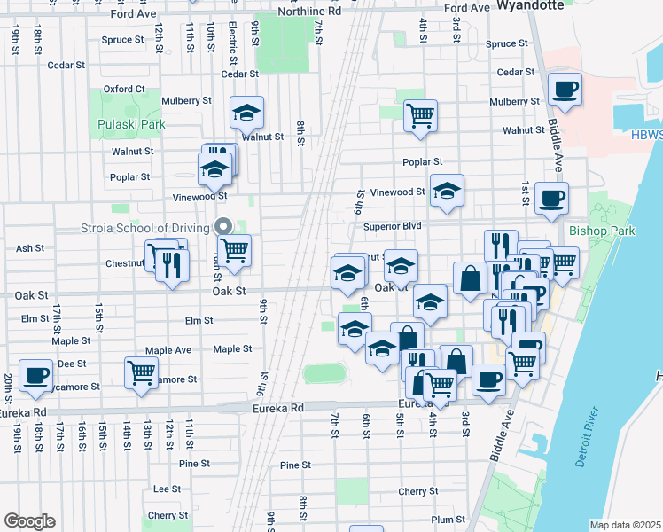 map of restaurants, bars, coffee shops, grocery stores, and more near in Riverview