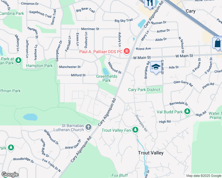 map of restaurants, bars, coffee shops, grocery stores, and more near Pearson Road in Cary