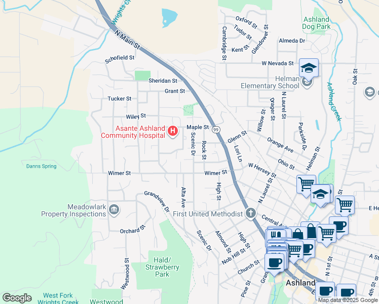 map of restaurants, bars, coffee shops, grocery stores, and more near 510 Catalina Drive in Ashland