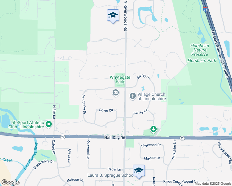 map of restaurants, bars, coffee shops, grocery stores, and more near 14073 Surrey Lane in Lincolnshire