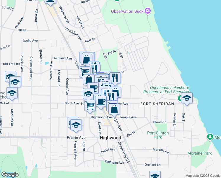 map of restaurants, bars, coffee shops, grocery stores, and more near 20 Webster Avenue in Highwood