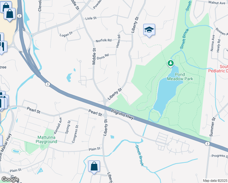 map of restaurants, bars, coffee shops, grocery stores, and more near 467 Liberty Street in Braintree