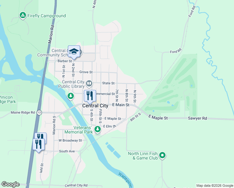 map of restaurants, bars, coffee shops, grocery stores, and more near 100 7th Street North in Central City