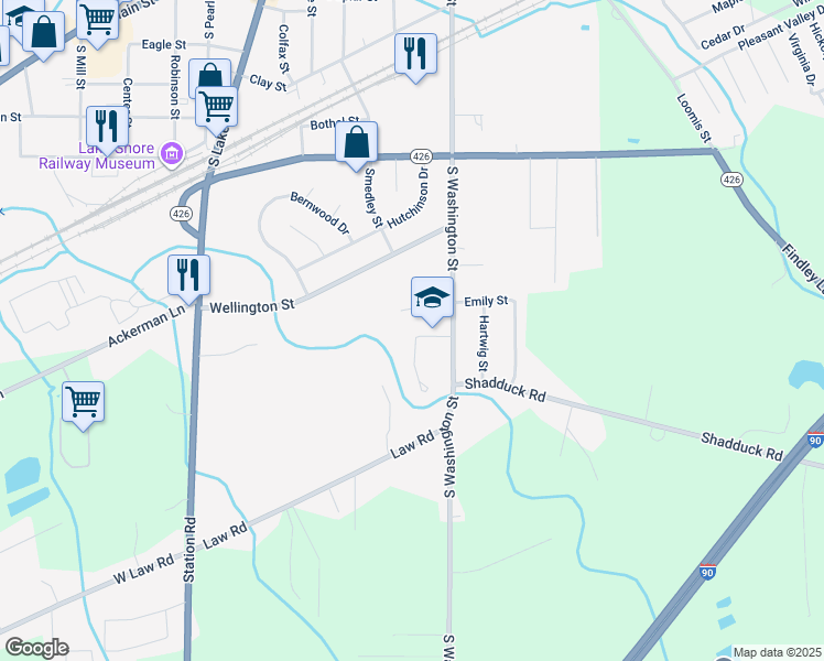 map of restaurants, bars, coffee shops, grocery stores, and more near 11266 Miller Drive in North East