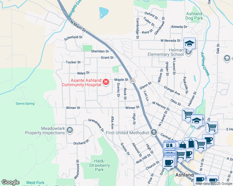 map of restaurants, bars, coffee shops, grocery stores, and more near 510 Catalina Drive in Ashland
