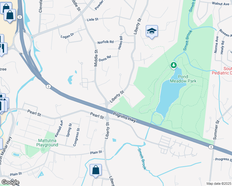 map of restaurants, bars, coffee shops, grocery stores, and more near 467 Liberty Street in Braintree