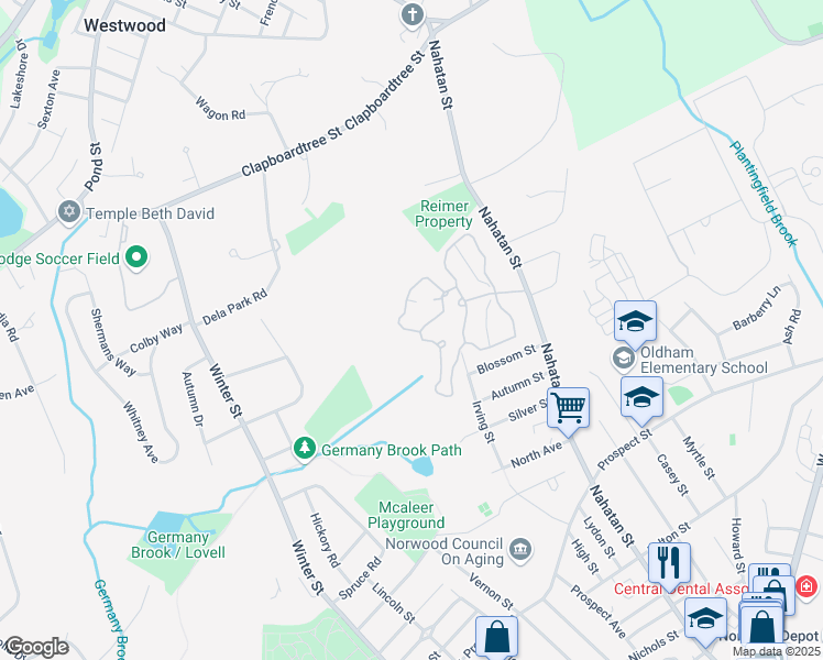 map of restaurants, bars, coffee shops, grocery stores, and more near 876 Norwest Drive in Norwood