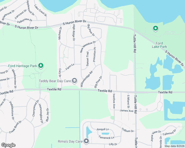 map of restaurants, bars, coffee shops, grocery stores, and more near 5861 Willowbridge Road in Ypsilanti