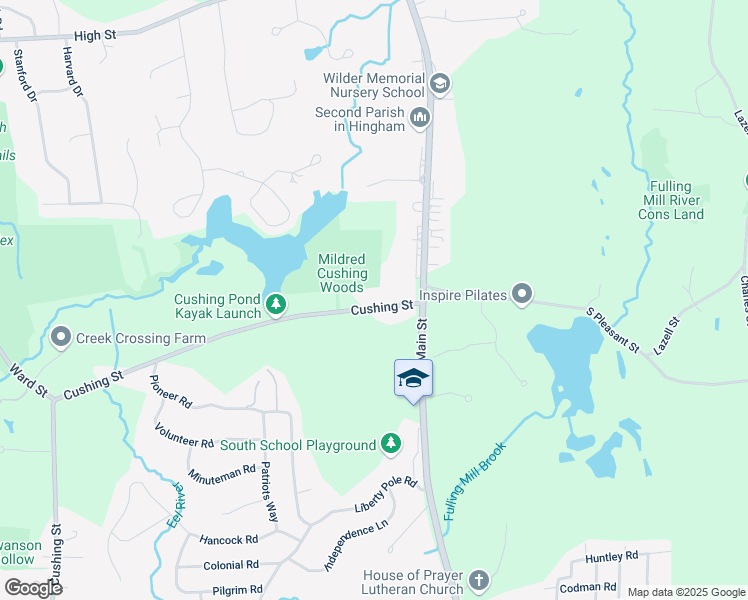 map of restaurants, bars, coffee shops, grocery stores, and more near 17 Cushing Street in Hingham