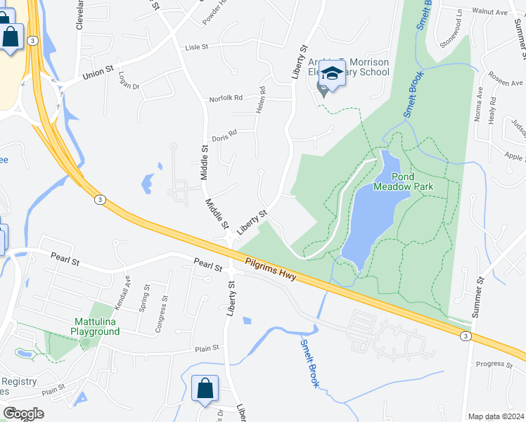 map of restaurants, bars, coffee shops, grocery stores, and more near 467 Liberty Street in Braintree