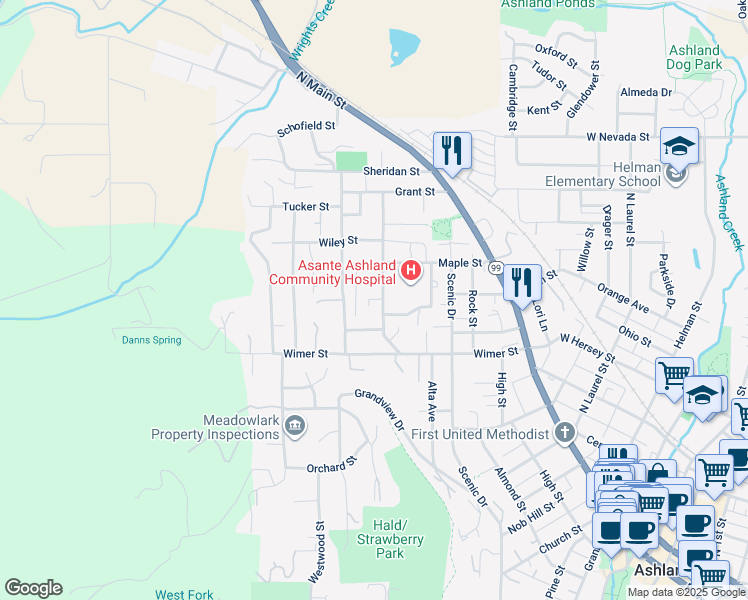 map of restaurants, bars, coffee shops, grocery stores, and more near 497 Chestnut Street in Ashland