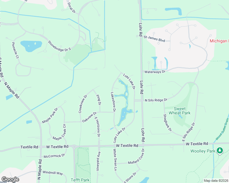 map of restaurants, bars, coffee shops, grocery stores, and more near 1700 Waterside Court in Ann Arbor